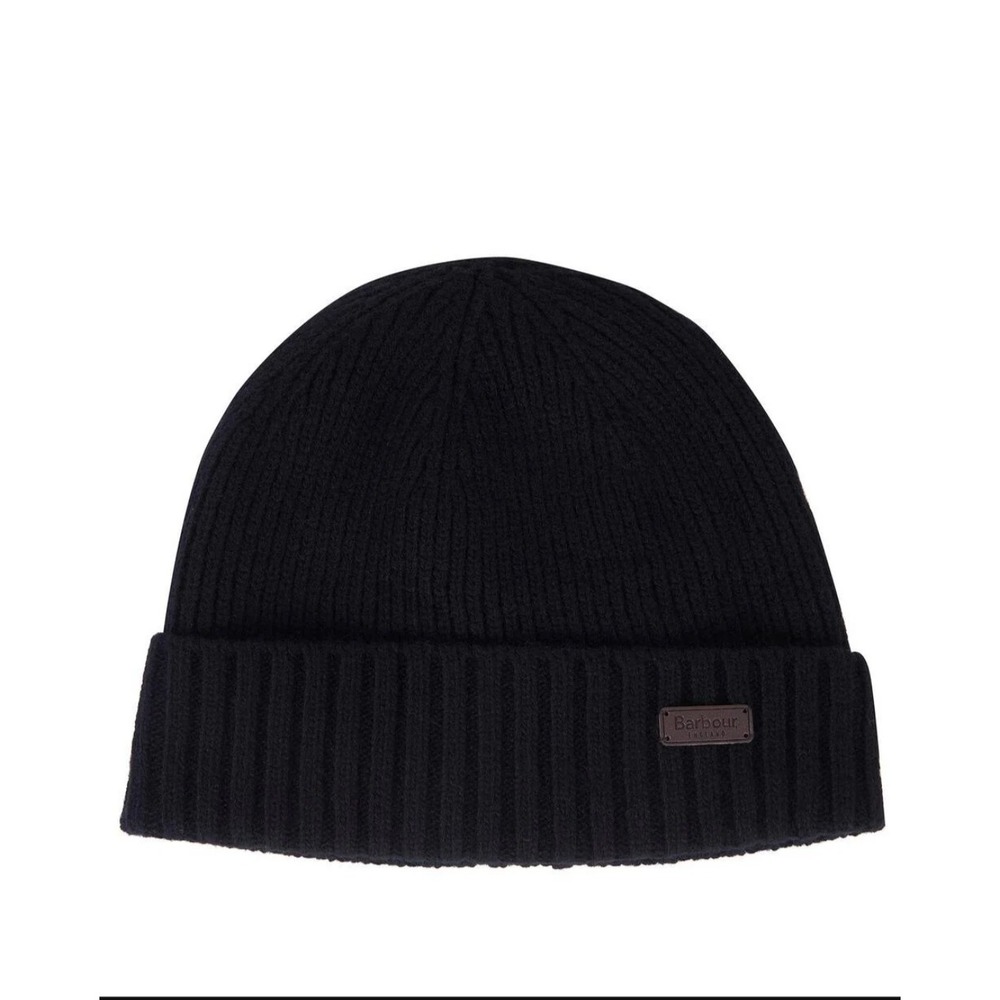 New Barbour Carlton Beanie One Size Black Wool Blend Fleece Lined Ribbed NWOT